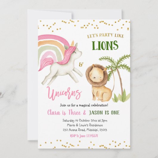 Lions et licornes Fils d'anniversaire Invitation (Devant)