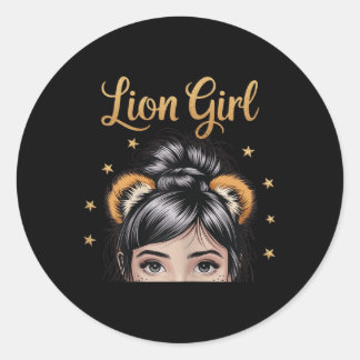 Lions Girl Messy Bun Funny Sports Fan Team T-shirt Ronde Sticker