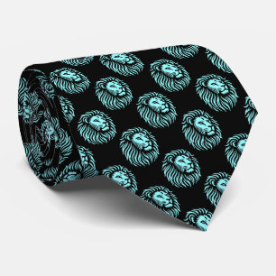 Lion's Head Pattern - IJsblauw op zwart Stropdas