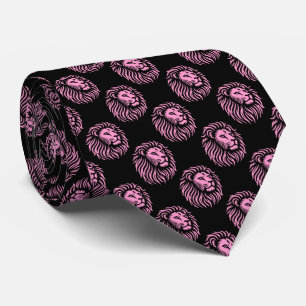 Lion's Head Pattern - Roze op Zwart Stropdas