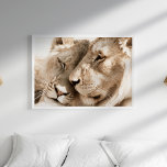 Lions Love Safari Animaux Photographie Poster<br><div class="desc">Capturez la beauté de la nature avec l'affiche "Lions Love Safari Animals Photography Poster". Cette magnifique affiche paysagère présente un moment tendre entre un lion mâle et femelle, les yeux fermés doucement tandis qu'ils se serrent dans un étalage d'affection et de connexion profonde. Le portrait en gros plan présente la...</div>