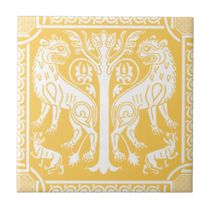 Lions médiévaux et carreaux en céramique