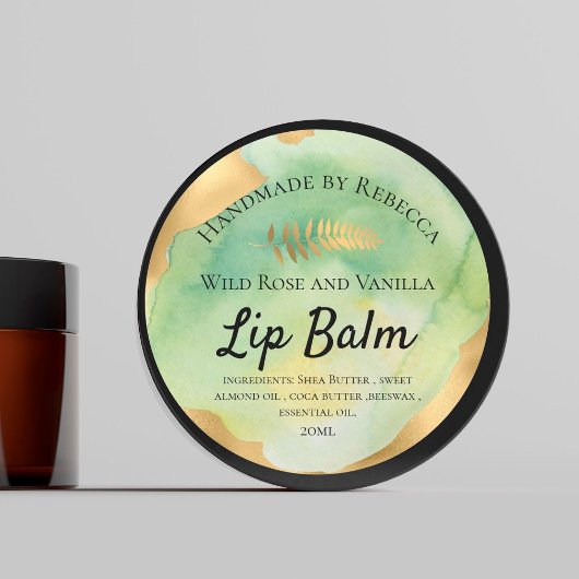 Lip Balm Label Green Waterverf & Gold