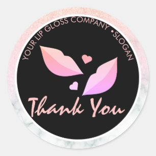 Lip Gloss Business Logo Marmer Glitter Pink Ronde Sticker