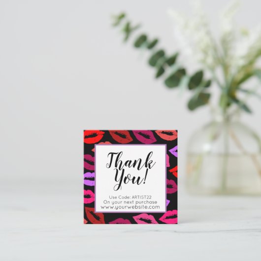 Lip Pattern Dank u Vierkante Visitekaartje (Staand voorkant)