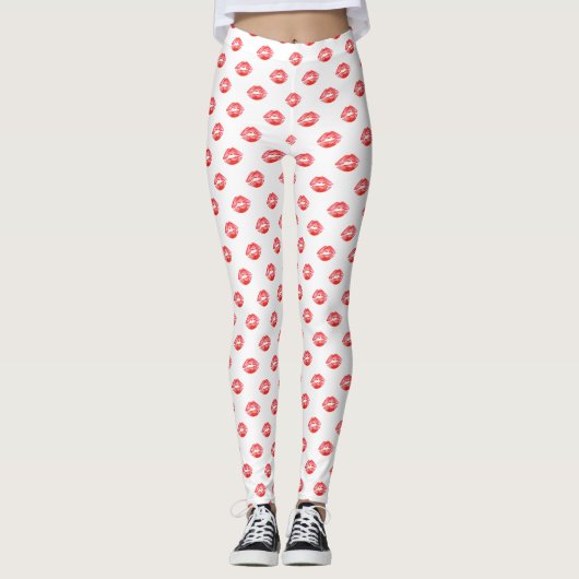 Lip Print Leggings White Red kiss Pants (Voorkant)