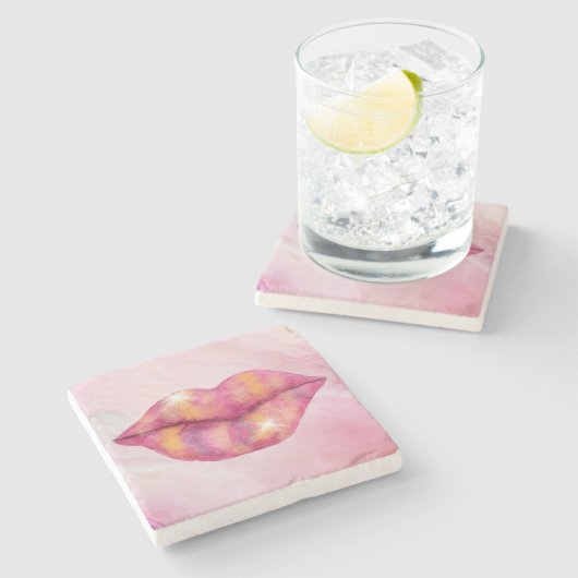 Lip Stone Onderzetters in roze en goudkleur (Zijkant)