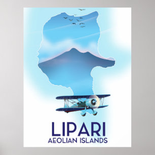 Lipari kaart van de Eolische eilanden Poster