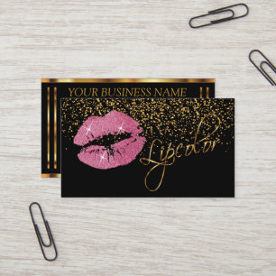 Lipcolor met Gouden Confetti & Roze Lippen Visitekaartje