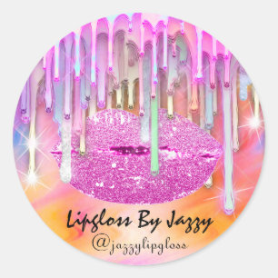 Lipgloss Makeup pakt roze holografisch aan Ronde Sticker