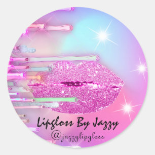 Lipgloss Makeup pakt roze meisje in Ronde Sticker