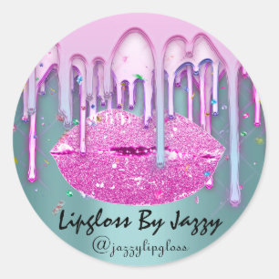 Lipgloss Makeup roze groene druppelverpakking Ronde Sticker