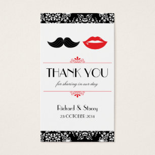 Lippen en snor bruiloft gunst Labels (Damask) Visitekaartje