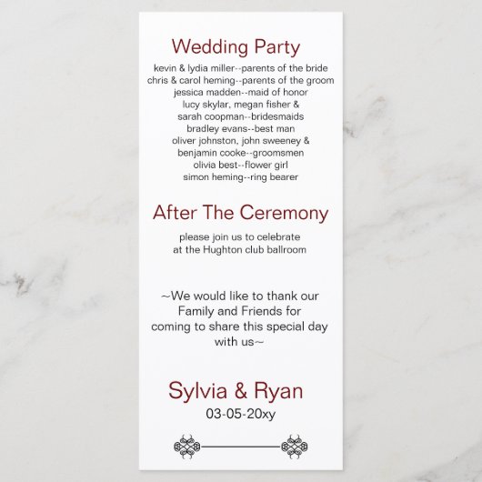 Lippen en snor mod bruiloft programma (Achterkant)