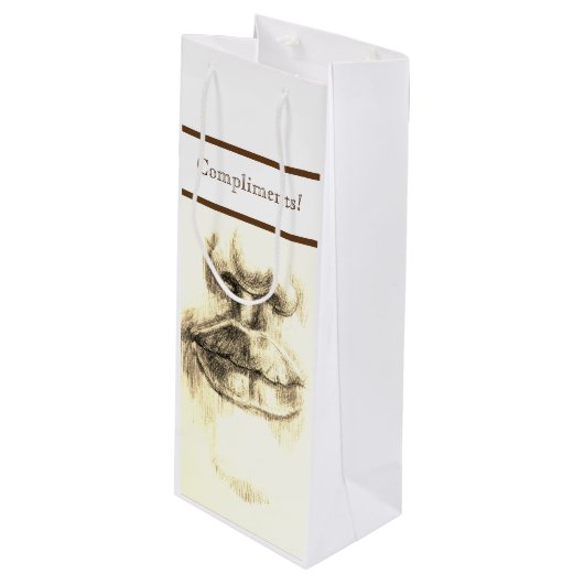 Lippen & neus potlood tekening aangepaste geschenk wijn cadeautas (Voorkant Gekanteld)