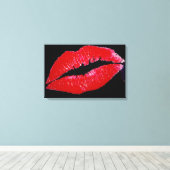 Lippen (rood) op zwarte achtergrond verpakt canvas afdruk (Insitu (Houten vloer))