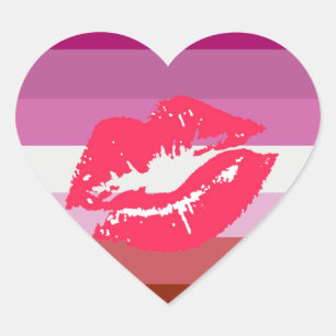 Lippenstift Lesbische Pride Vlag en Lippen Hart Sticker