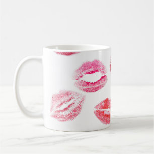Lippenstift prints: diverse vrouwenlippen. koffiemok