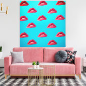Lips en blauwe achtergrond canvas afdruk (Insitu (Woonkamer))