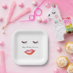 Lips en Eyelashes waterverf Papieren Bordje