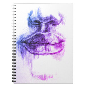 Lips- en neus-tekening, potlood-kunstlaptop notitieboek