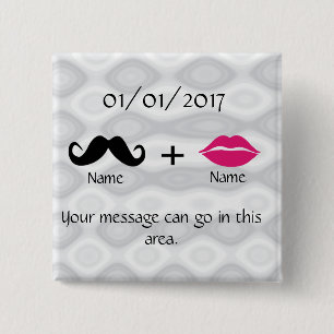 Lips en snor vierkante button 5,1 cm