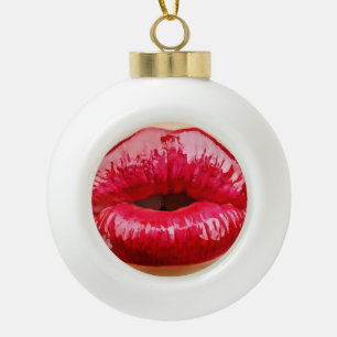 Lips kus in kerstversiering keramische bal ornament