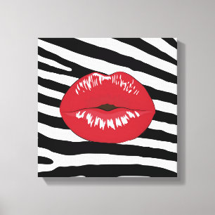 Lips kus schoonheidsglamour mode trendy zebra canvas afdruk