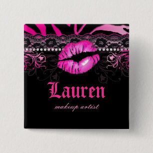 Lips Lace in Diamonds Zebra Makeup Artist Pink Vierkante Button 5,1 Cm