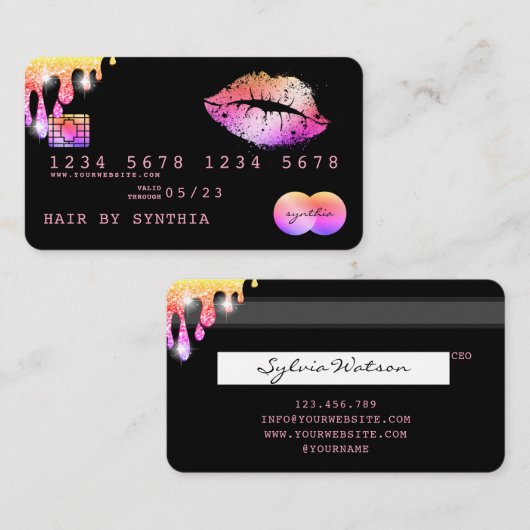 Lips make-up lippenstift Credit Kaart Styled Roos Visitekaartje (Voorkant / Achterkant)