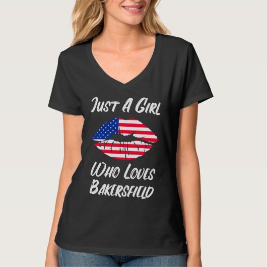 Lips Mouth Love American Flag Bakersfield T-shirt (Voorkant)
