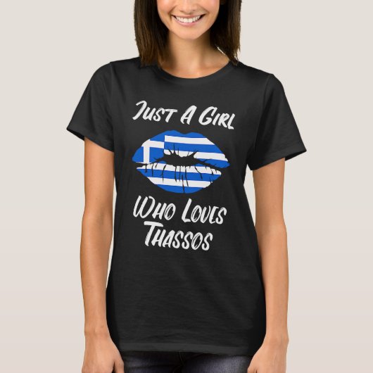 Lips Mouth Love Greek Flag Thassos T-shirt (Voorkant)