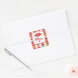 Lips Mrs Hipster Retro Bride Vierkante Sticker