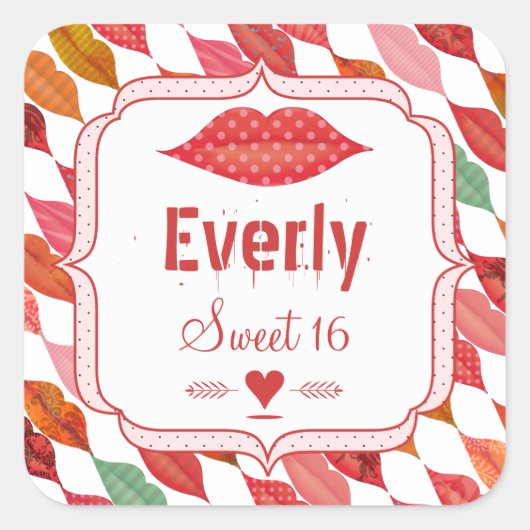 Lips Mrs Hipster Retro Bride Vierkante Sticker (Voorkant)