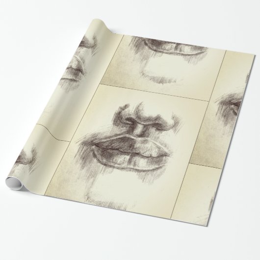 Lips & Neus Potlood Tekening Inpakpapier (Uitgerold)