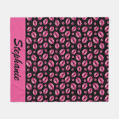 Lips Pattern Cute Pink & Black Fleece Deken (Voorkant (Horizontaal))