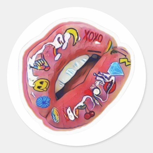 Lips Ronde Sticker (Voorkant)