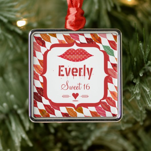 Lips Sweet 16  Retro Metalen Ornament (Boom)
