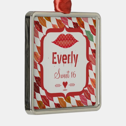 Lips Sweet 16  Retro Metalen Ornament (Rechts)