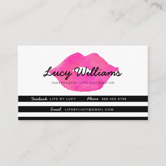 Lips-Visitekaartjes, zwarte en witte strepen Klantenkaartje (Voorkant)