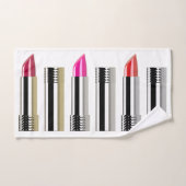 Lipstick beauté blanc chrome rouge rose rayé (Serviette à main)