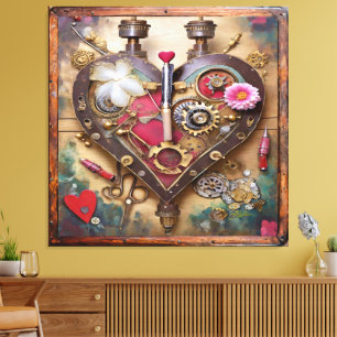 Lipstick Bloemen Hart Steampunk Serie Canvas Afdruk