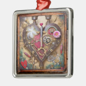 Lipstick Bloemen Hart Steampunk Series Metalen Ornament (Links)