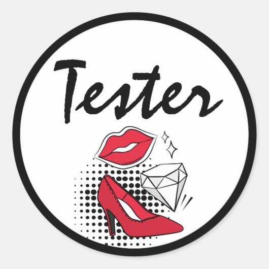 Lipstick Distributeur Tester Modern Lips Kiss Labe Ronde Sticker (Voorkant)
