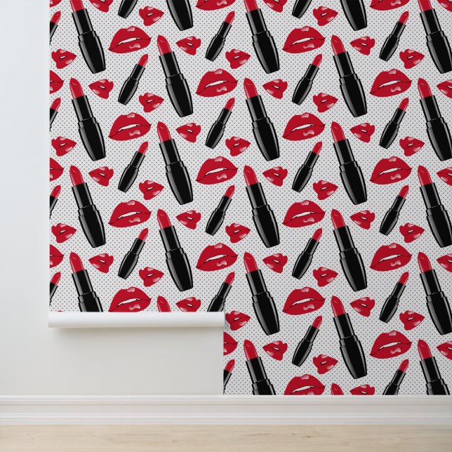 Lipstick en lips poka dot patroon behang (Applicatie)
