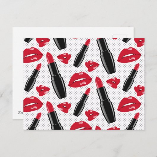 Lipstick en lips poka dot patroon feestdagenkaart (Voorkant / Achterkant)