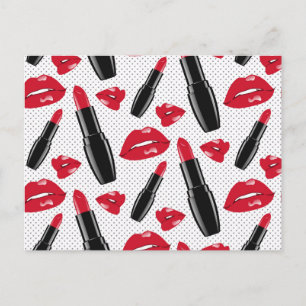 Lipstick en lips poka dot patroon feestdagenkaart