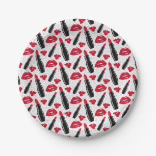 Lipstick en lips poka dot patroon papieren bordje