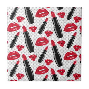 Lipstick en lips poka dot patroon tegeltje