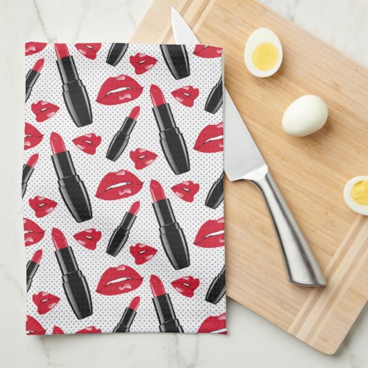 Lipstick en lips poka dot patroon theedoek (Quarter Fold)